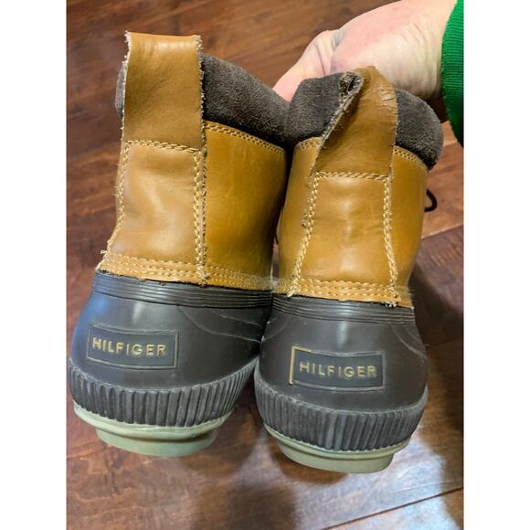 Tommy Hilfiger Two Tone Brown Leather & Rubber Charlie Laced Duck Boots Sz 11 - Picture 7 of 10